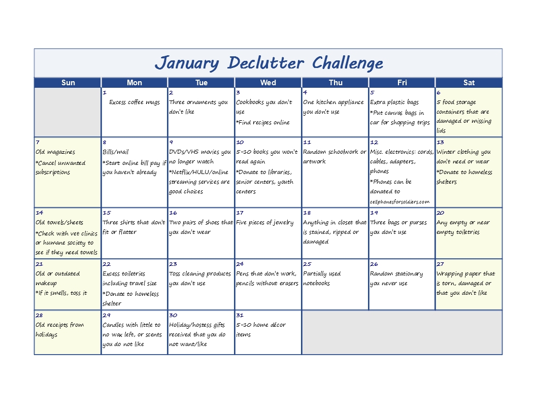 Declutter Calendar January 2025 Printable Issy Rhodia